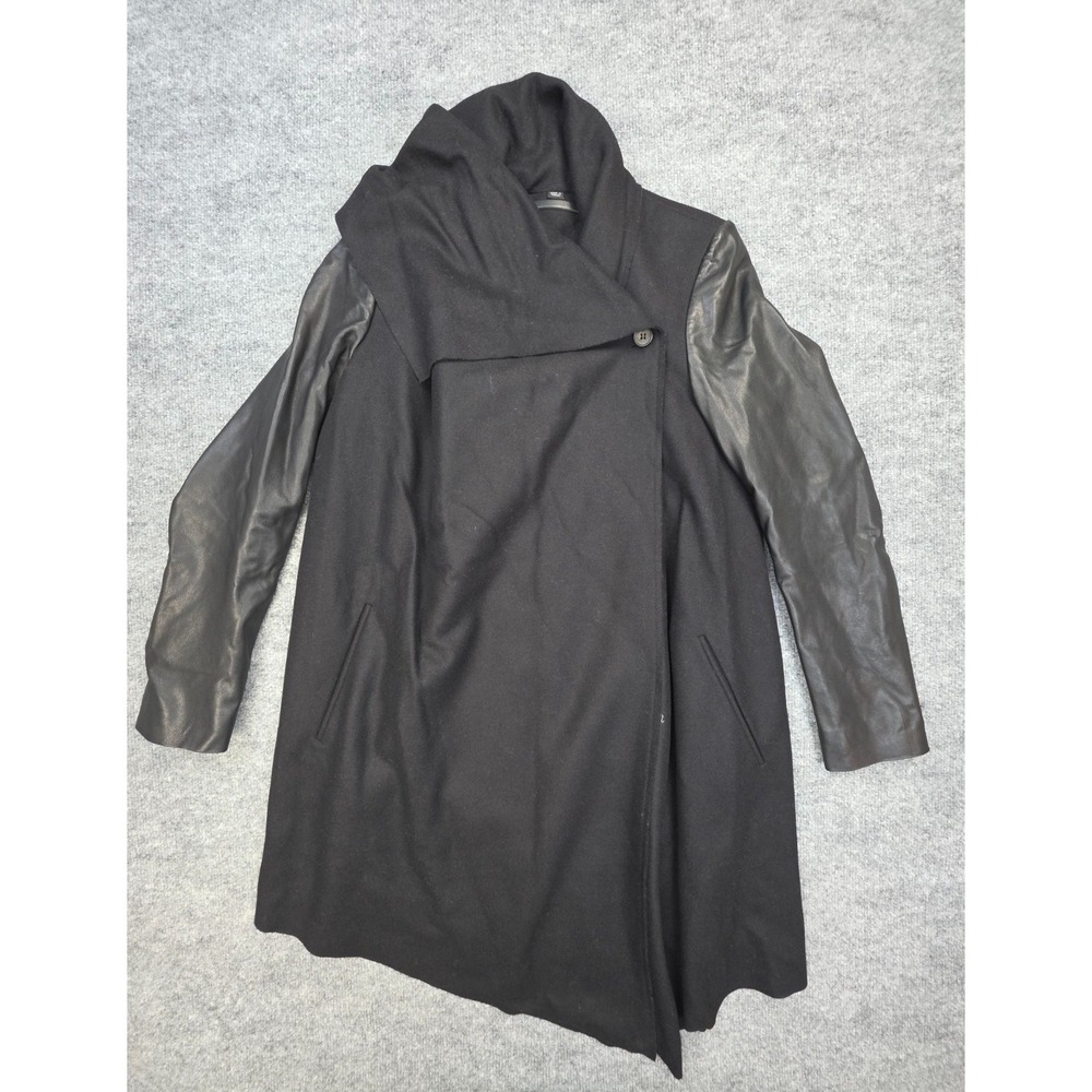 All Saints Hyde Monument Coat Women's 6 (US) Black Wool Faux Leather Overcoat